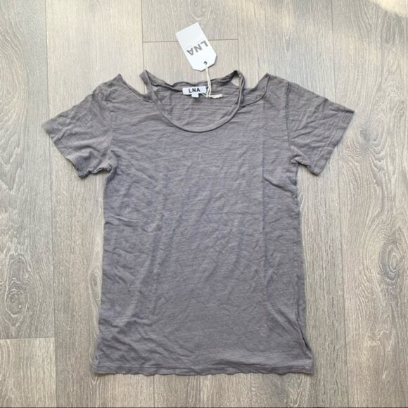 LNA Bolero Tee T-shirt Top Cut out Short Sleeve Cotton blend Brown Size XS - Picture 2 of 13
